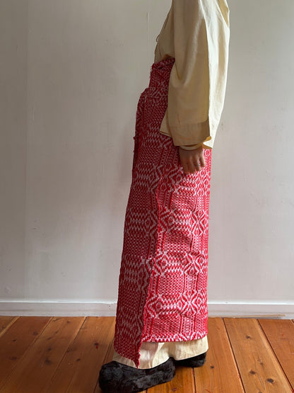 old coverlet wrap long skirt / red