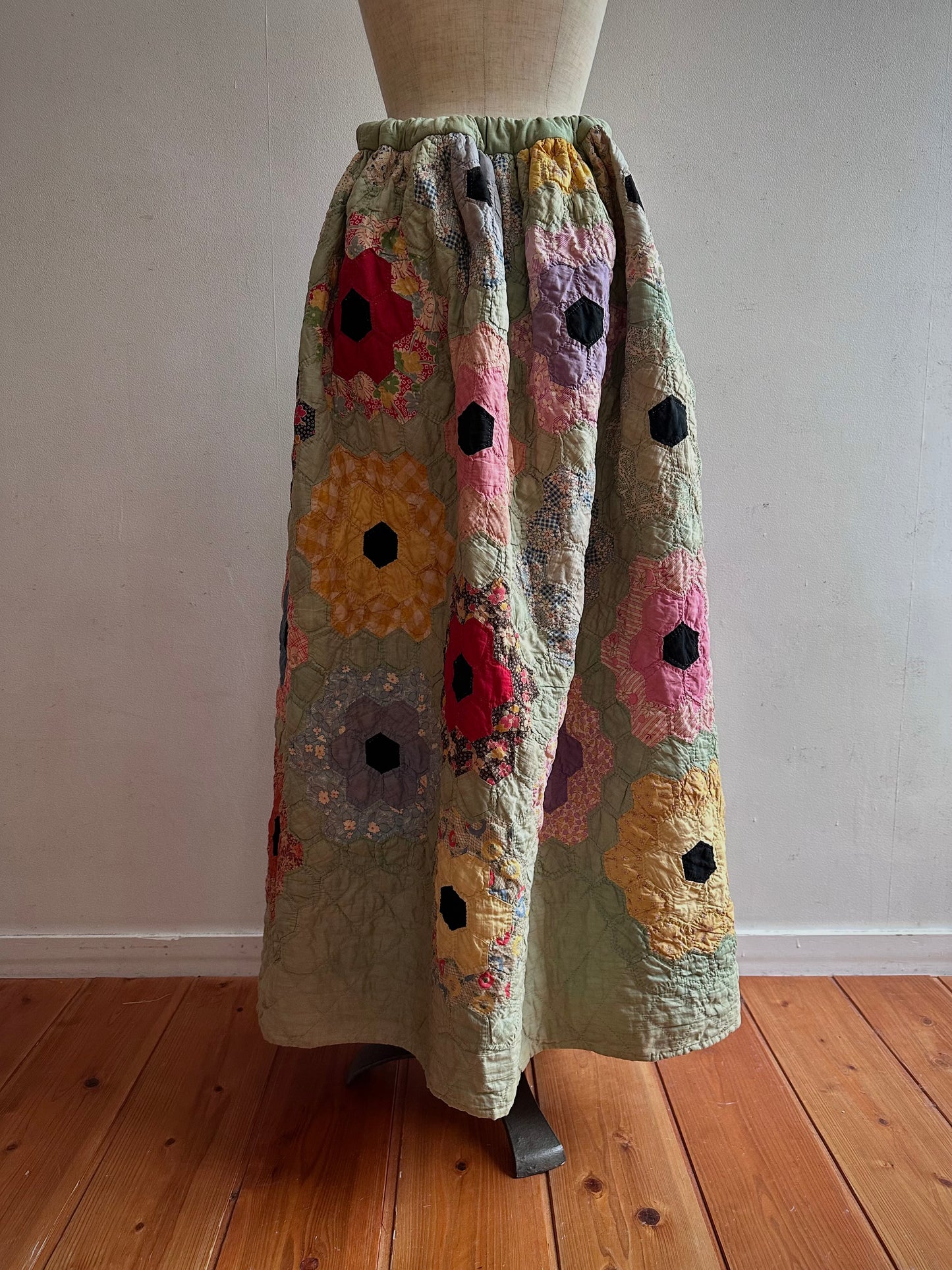 old quilt gather skirt
