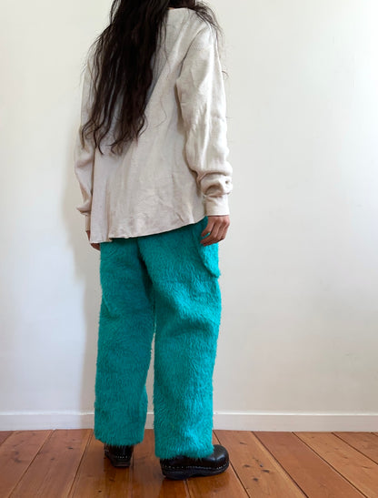 old fur pants / turquoise