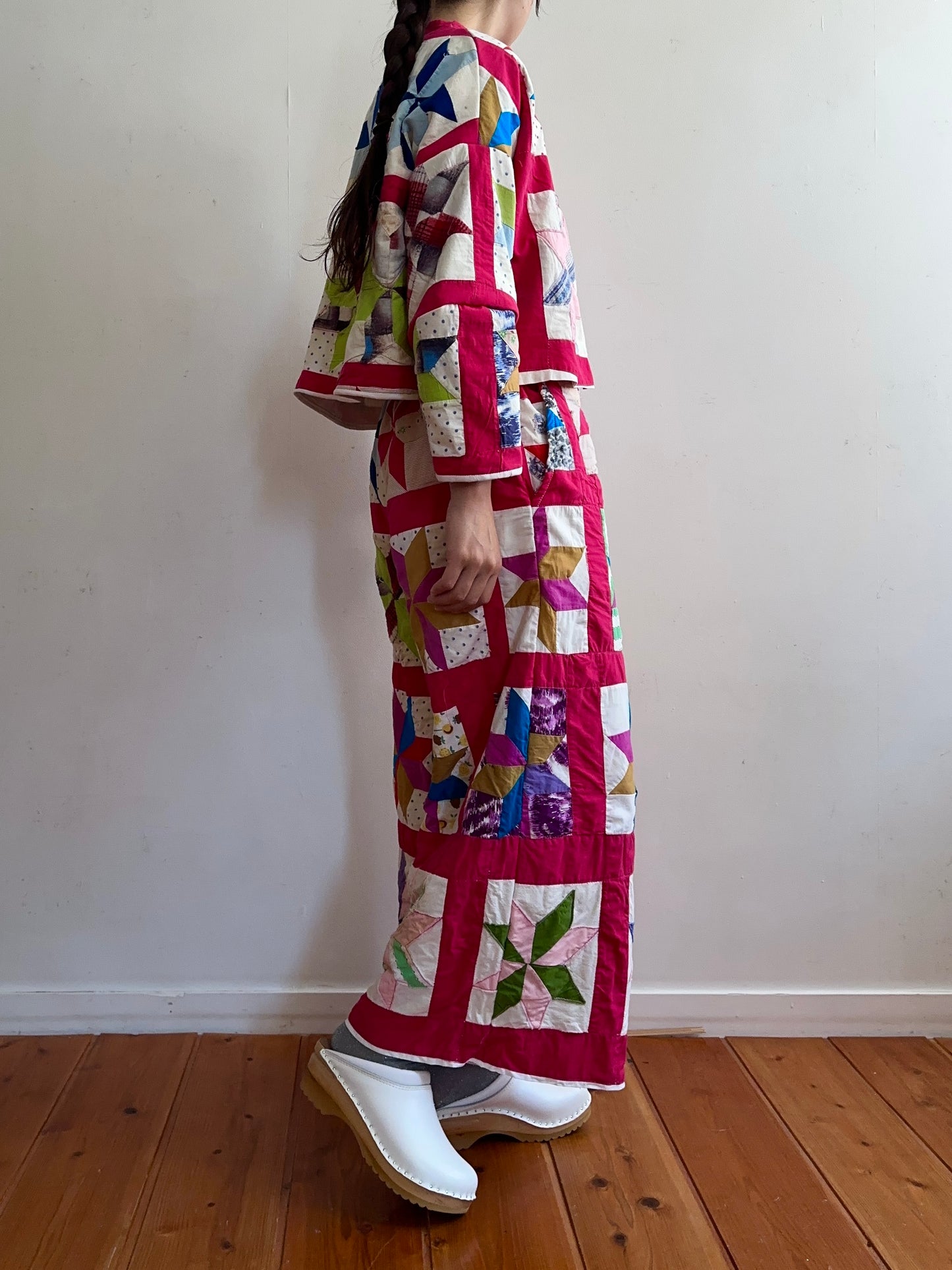 old quilt lantern sleeves short jacket