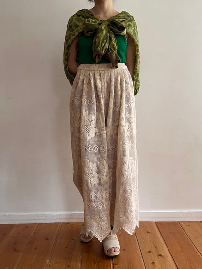 old crochet lace many tuck pants
