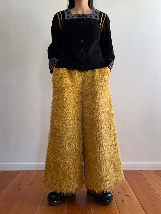 old fur wide pants / mustard