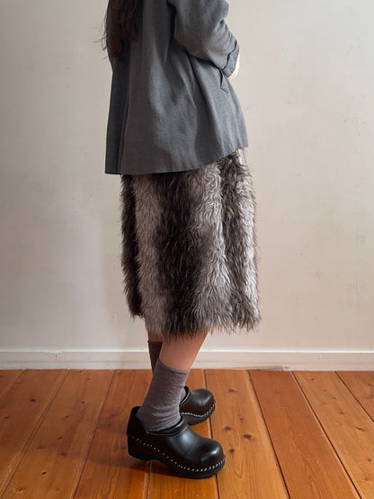 old fur half pants / silver× grayish brown