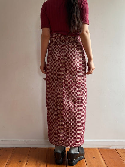 old coverlet wrap long skirt / bordeaux