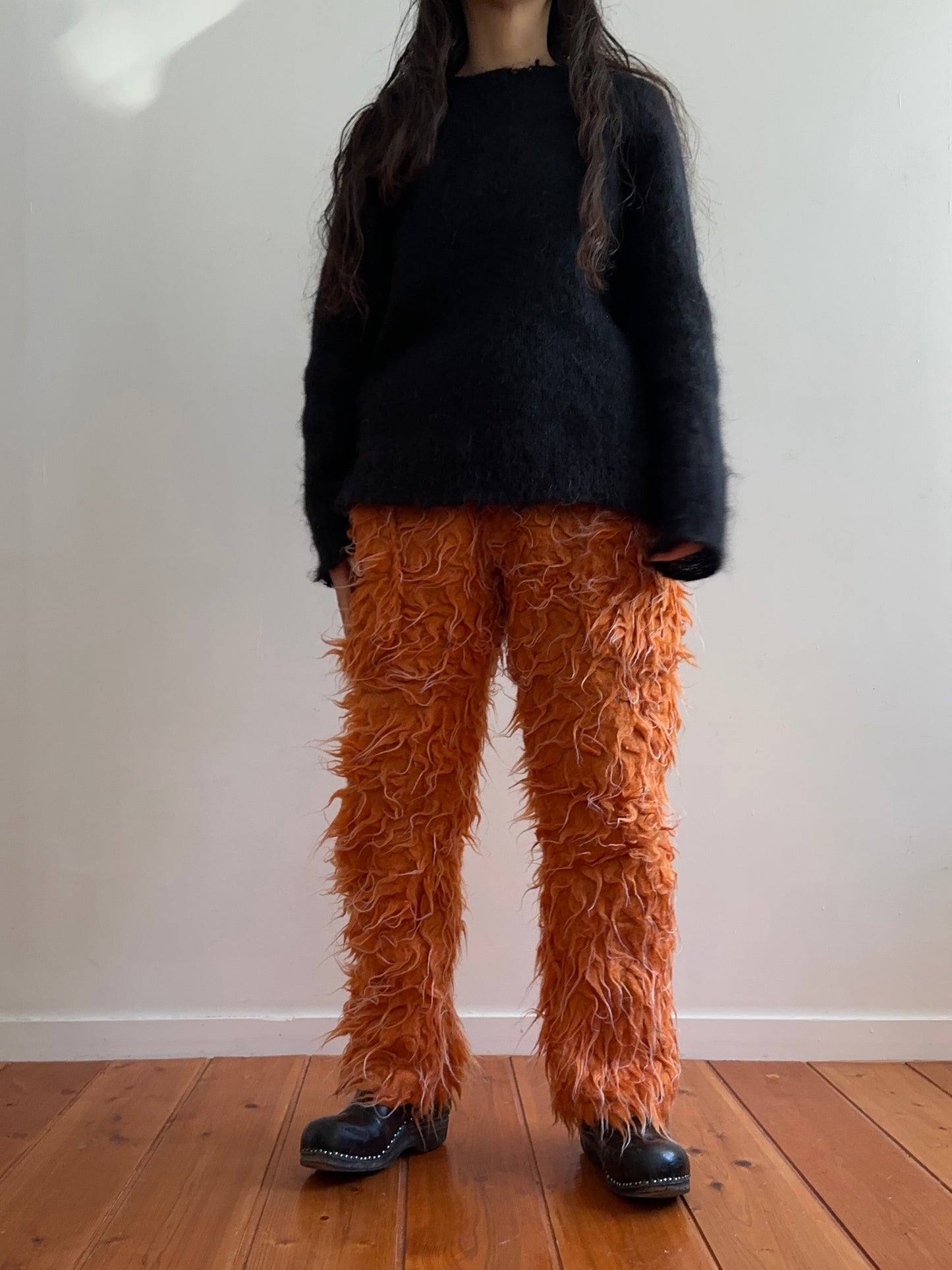 old fur slim pants /orange