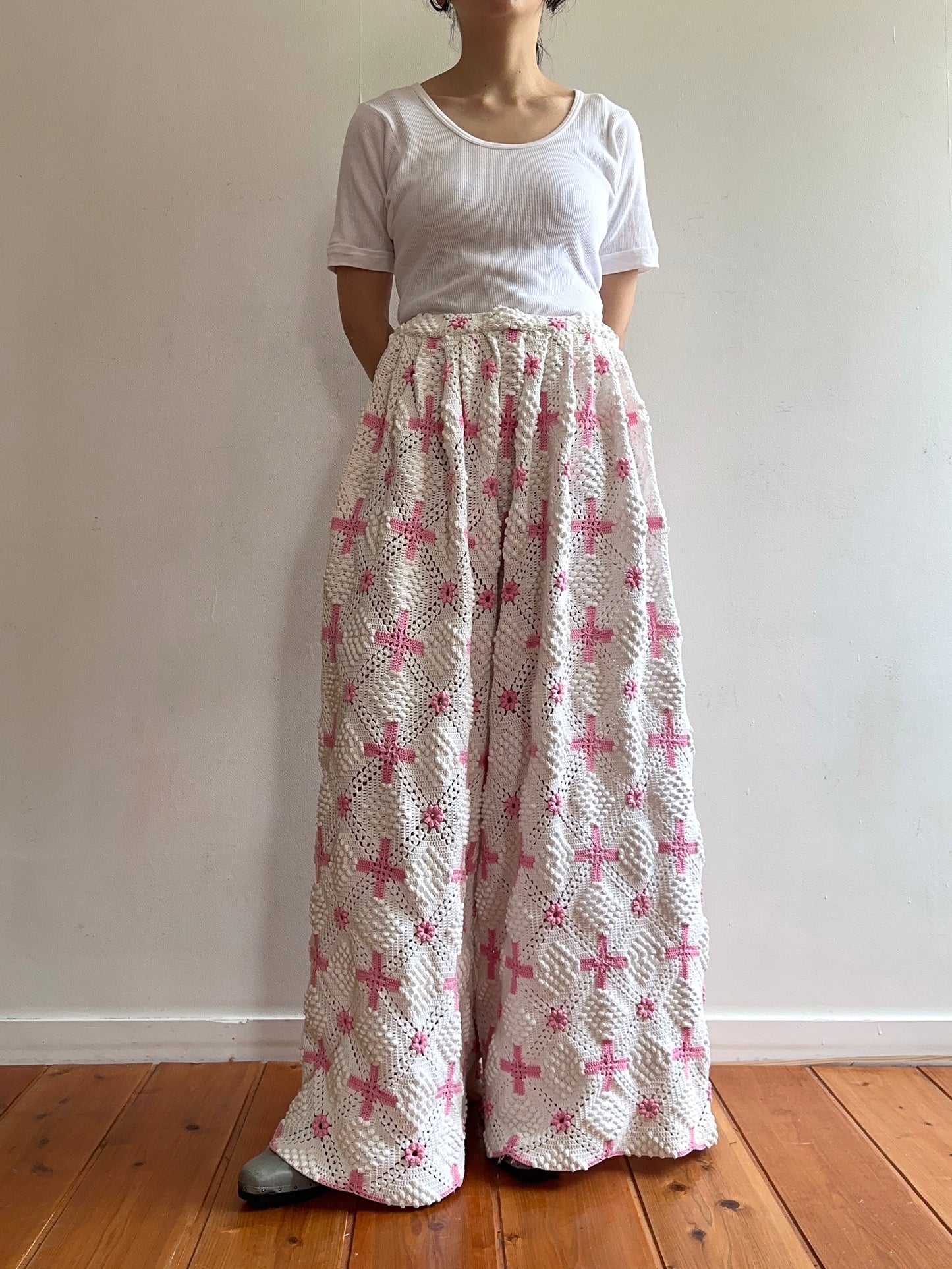 old crochet lace many tuck pants