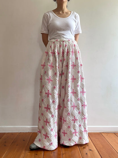 old crochet lace many tuck pants