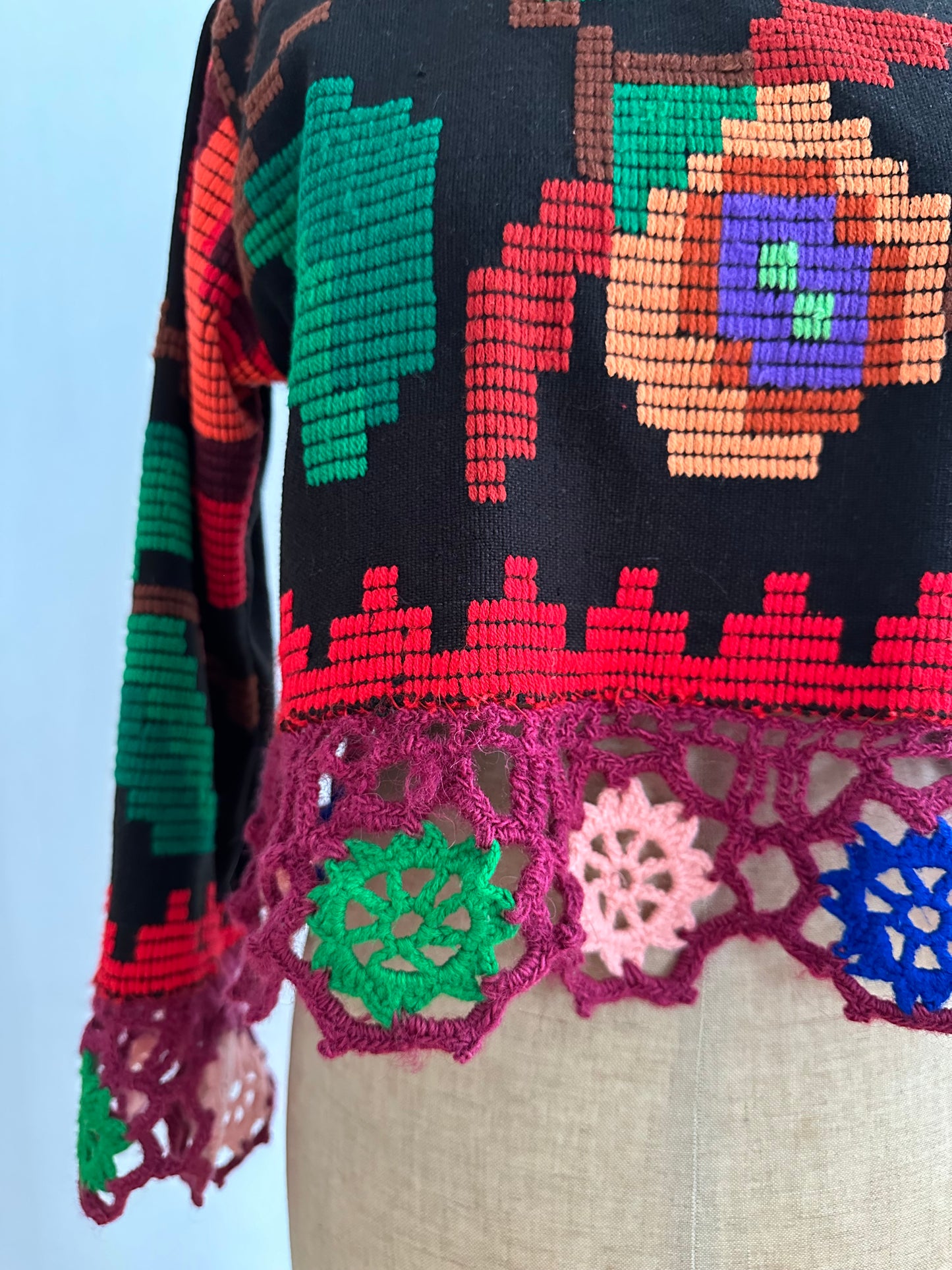 flowers hand stitch short tops