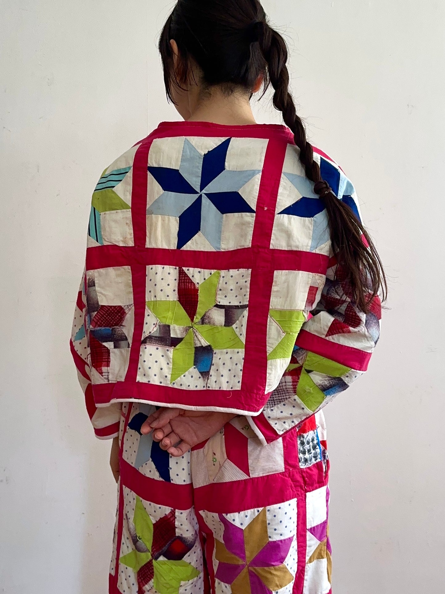 old quilt lantern sleeves short jacket