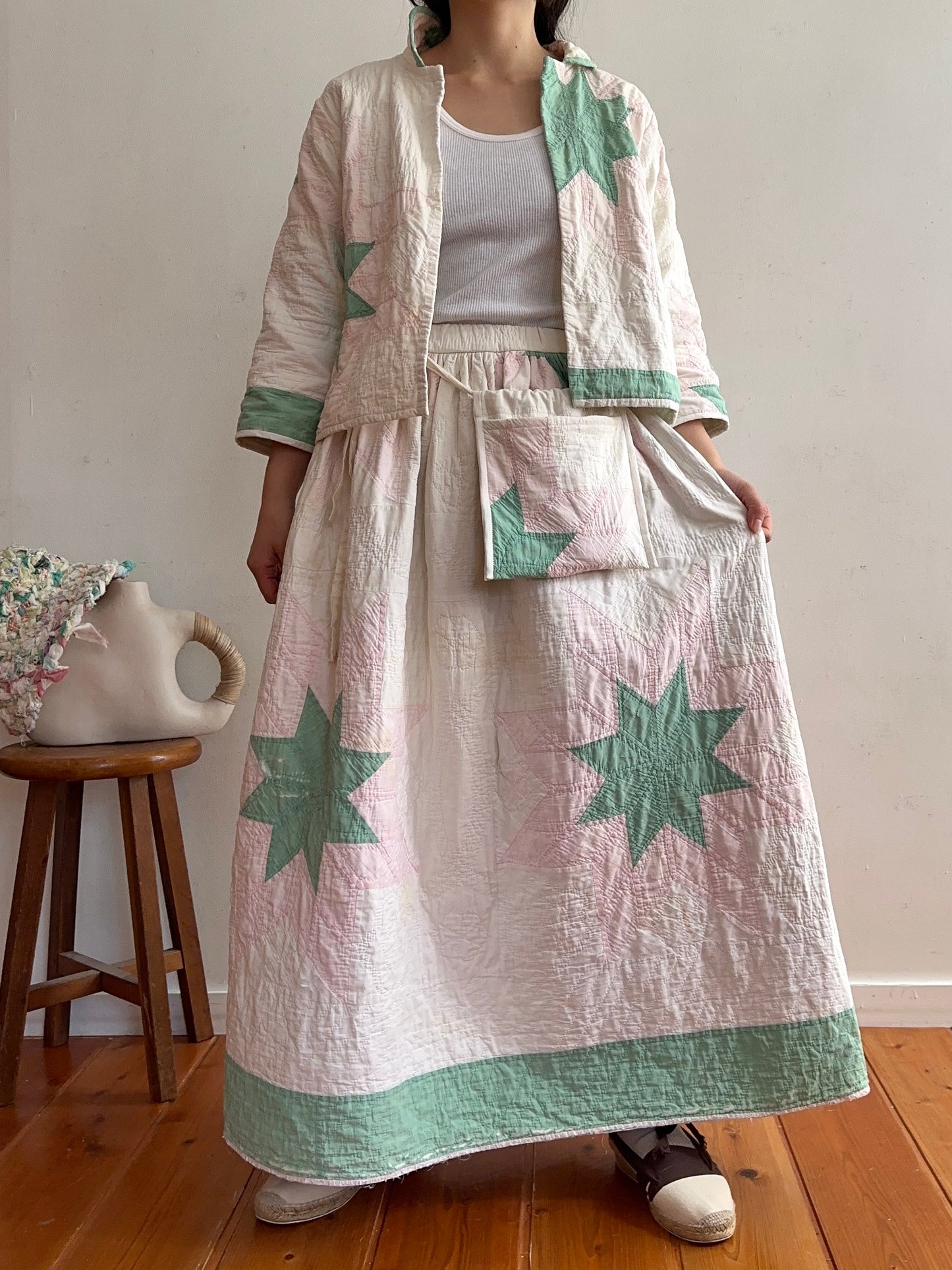 antique quilt pocket gather skirt
