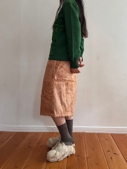 old fur half pants / pink beige
