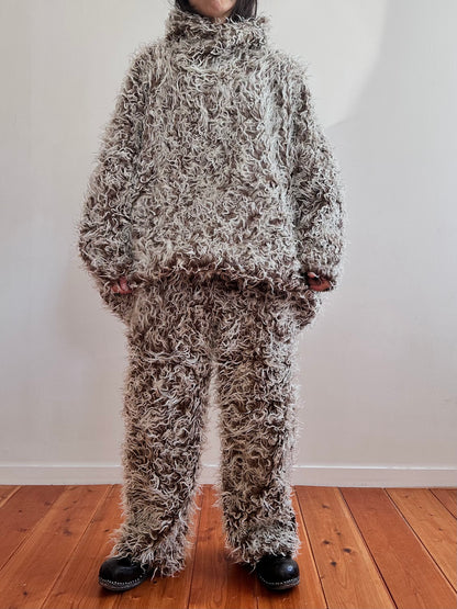 old fur pants/ brown×silver