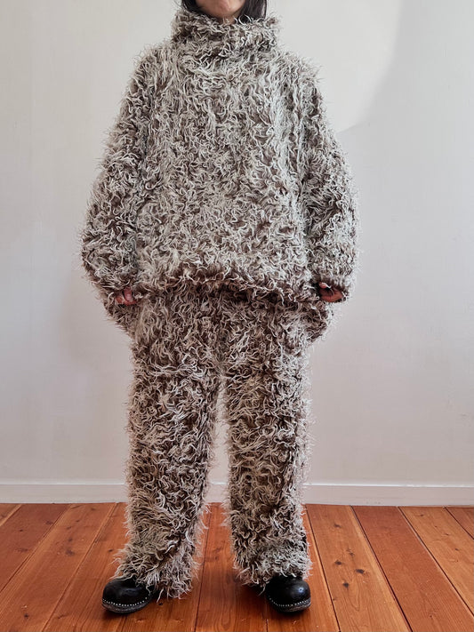 old fur pants/ brown×silver