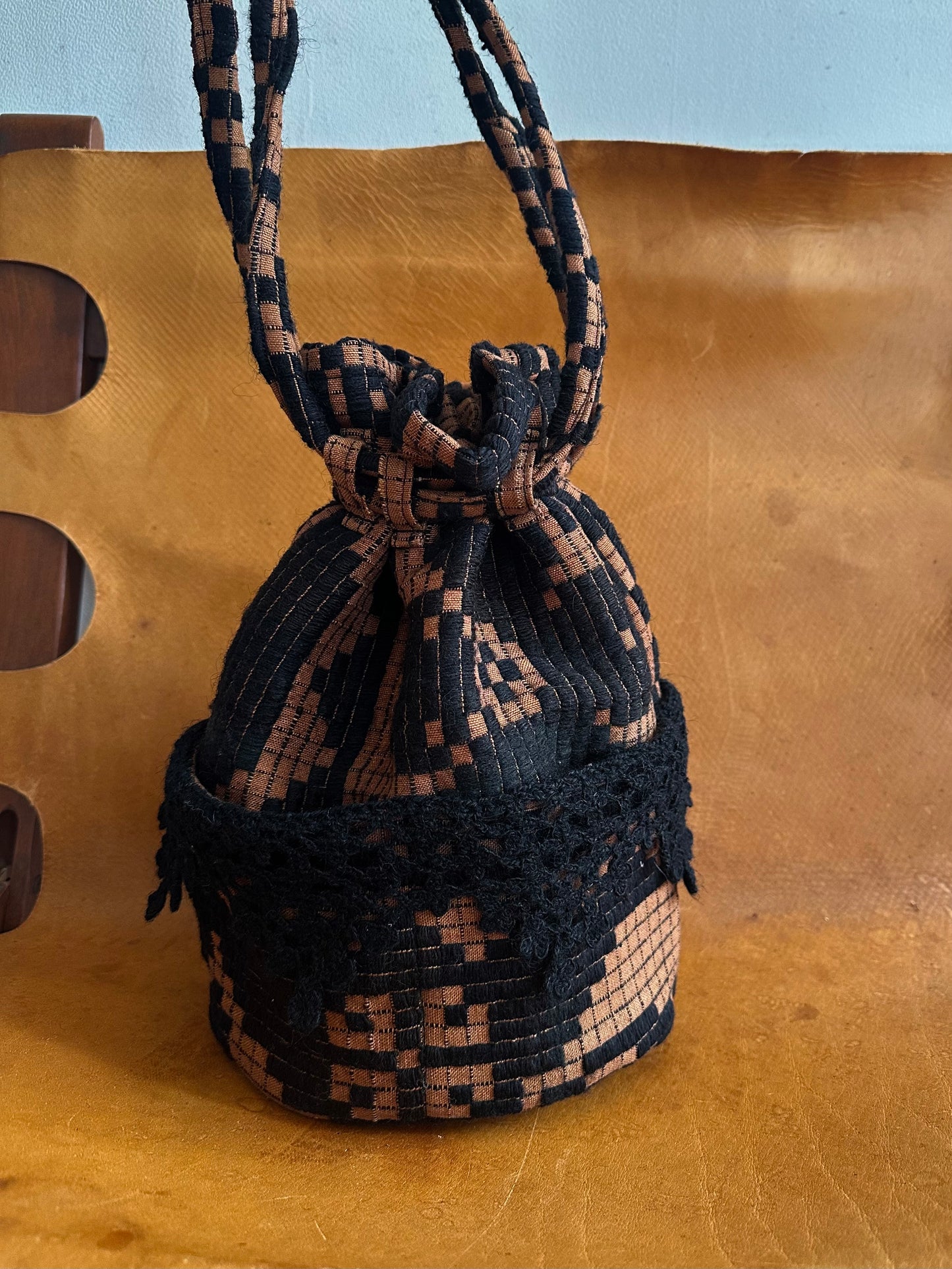 old coverlet pocket bag
