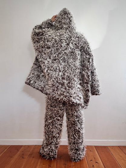 old fur pants/ brown×silver