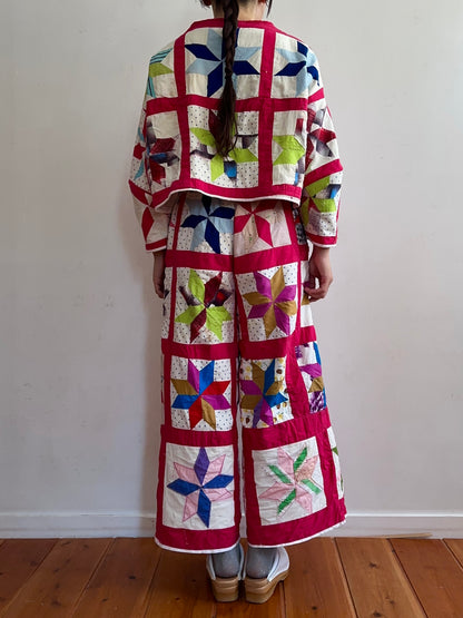 old quilt lantern sleeves short jacket