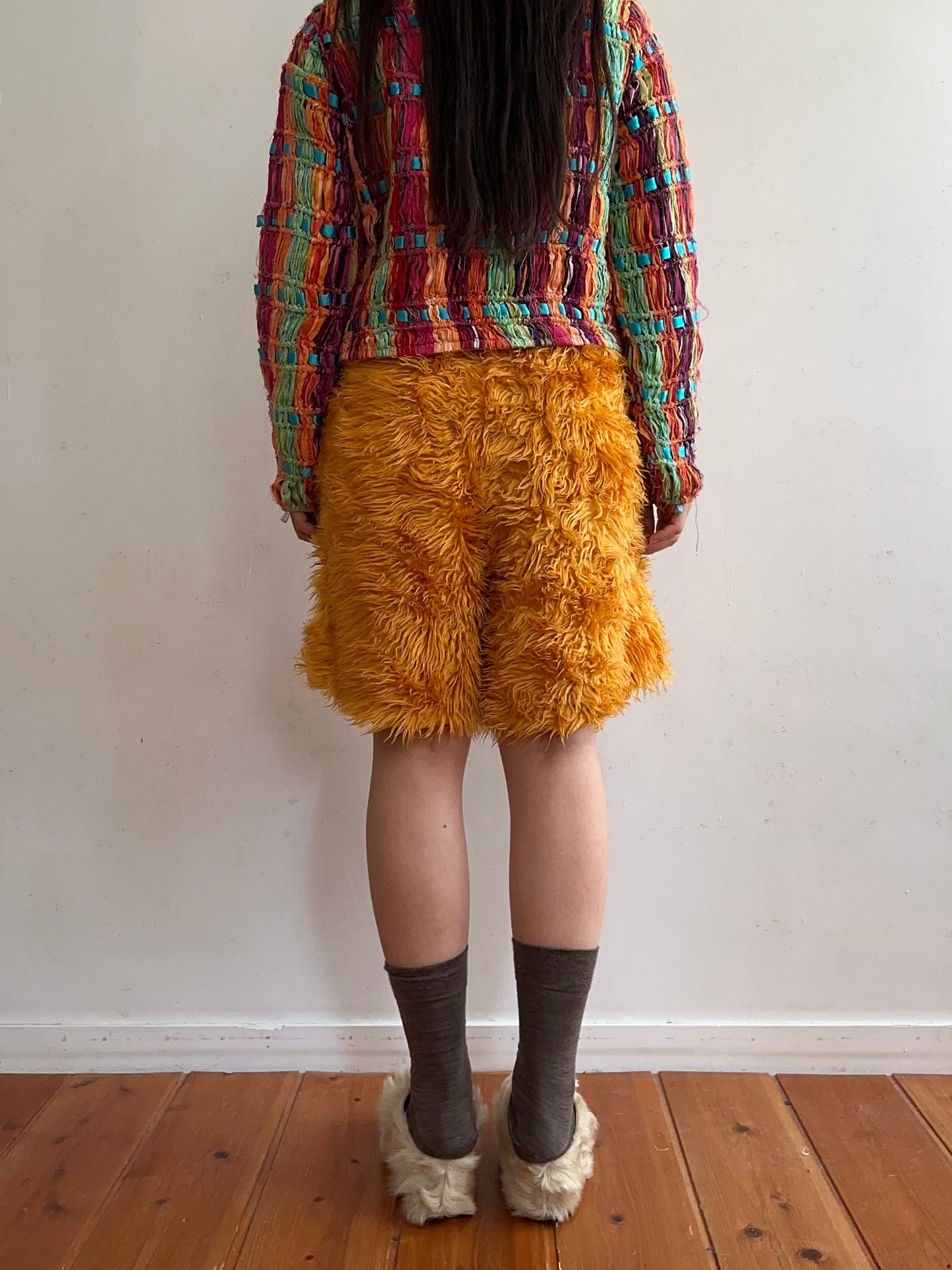 old fur short pants / marigold