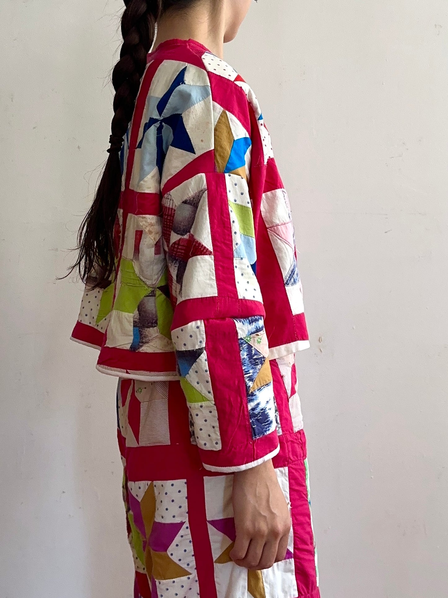 old quilt lantern sleeves short jacket