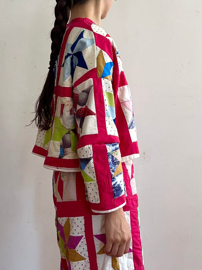 old quilt lantern sleeves short jacket