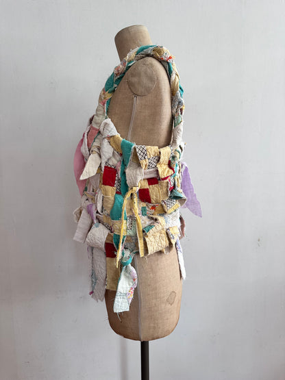 old quilt hand woven bustier /yellow