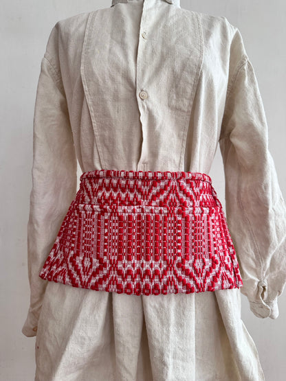 old coverlet work apron / red