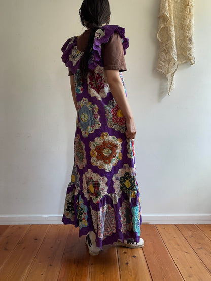 old quilt top frill dress /purple