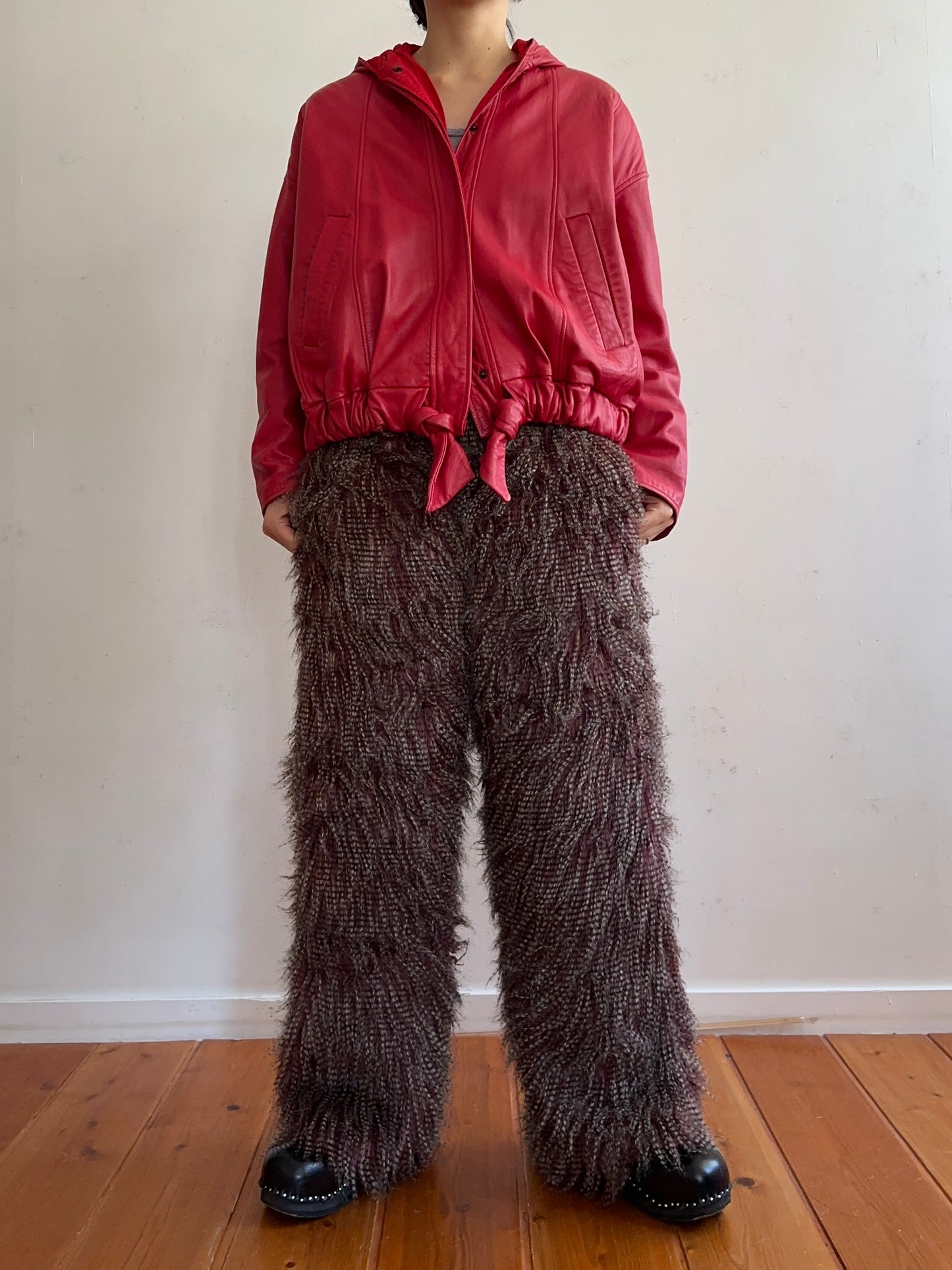 old fur pants / peacock mauve
