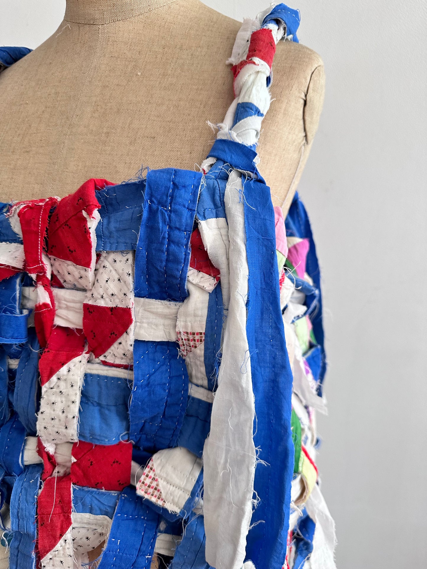 old quilt hand woven bustier /blue