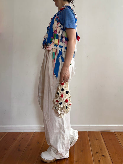 old quilt hand woven bustier /blue