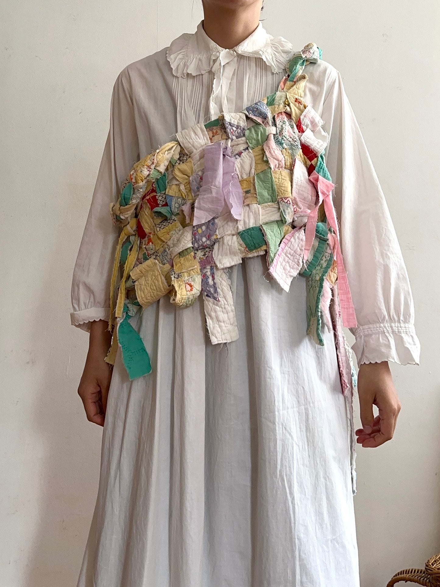 old quilt hand woven bustier /yellow