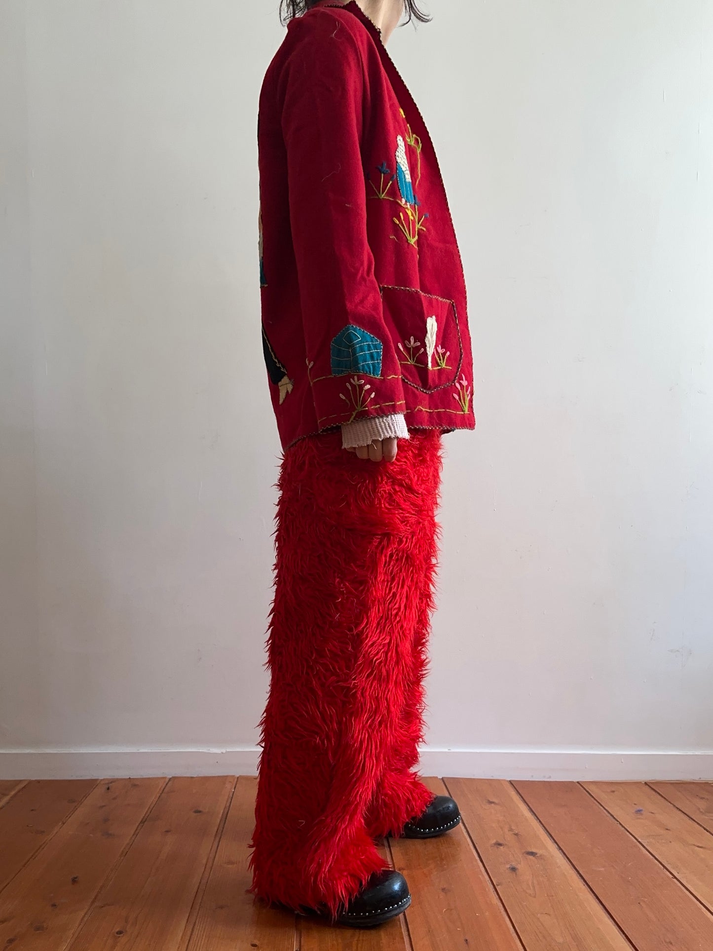 old fur pants / red