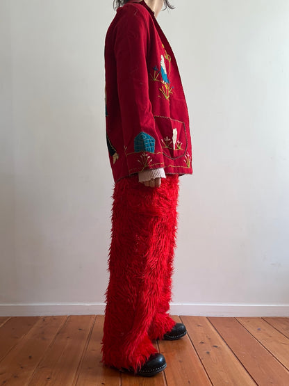 old fur pants / red