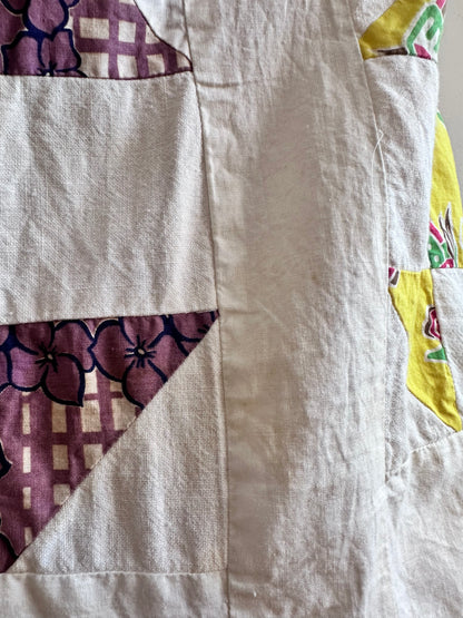 old quilt top frill dress / white