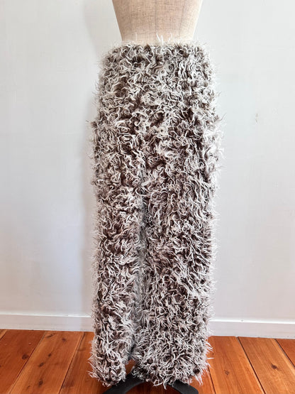 old fur pants/ brown×silver