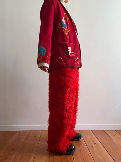 old fur pants / red