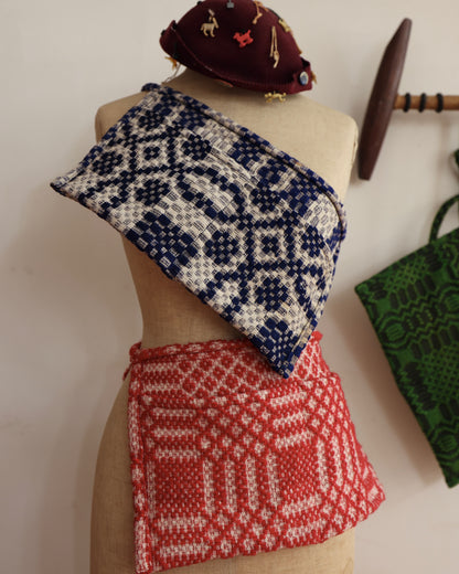 old coverlet work apron / red