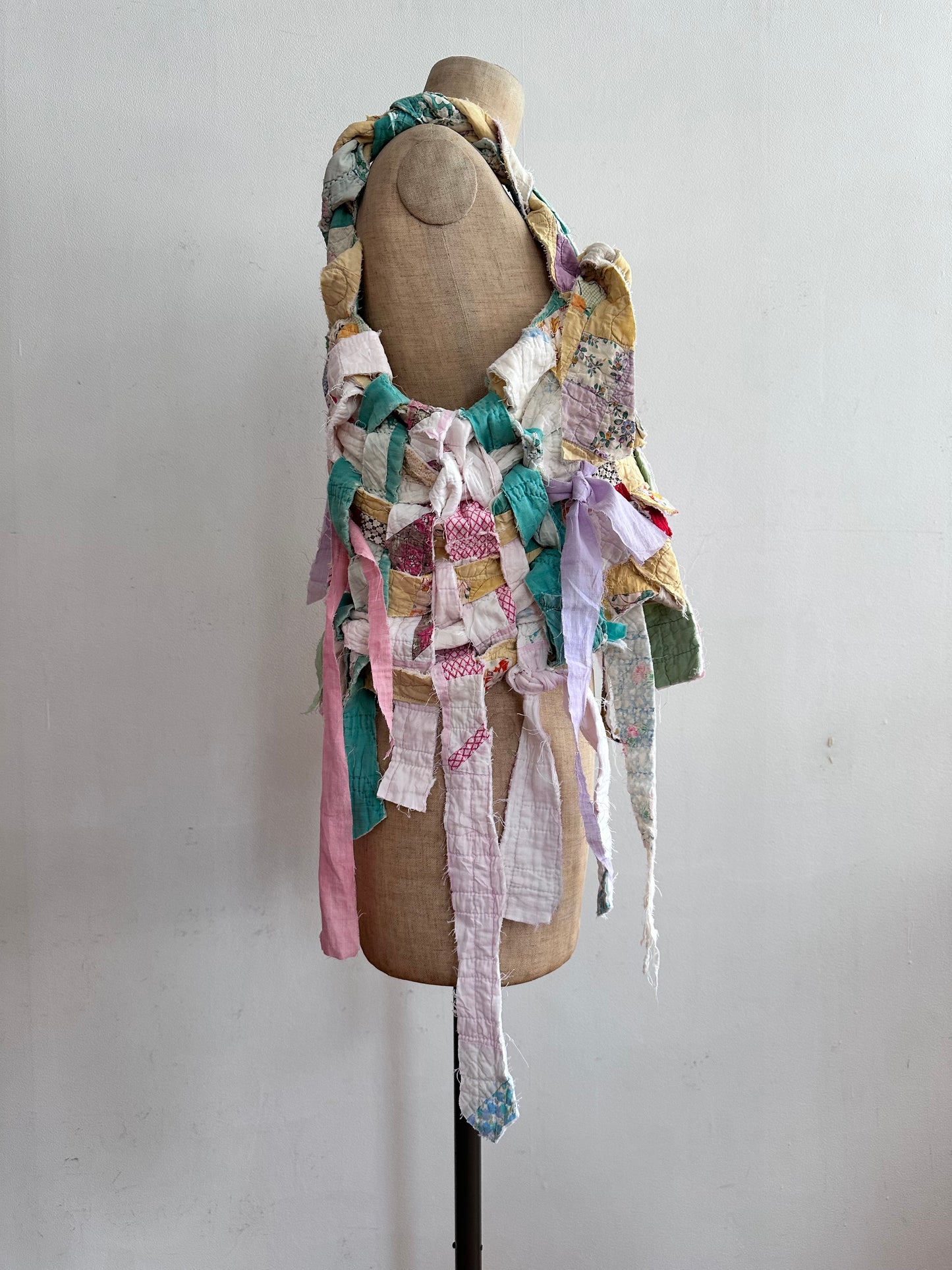 old quilt hand woven bustier /yellow