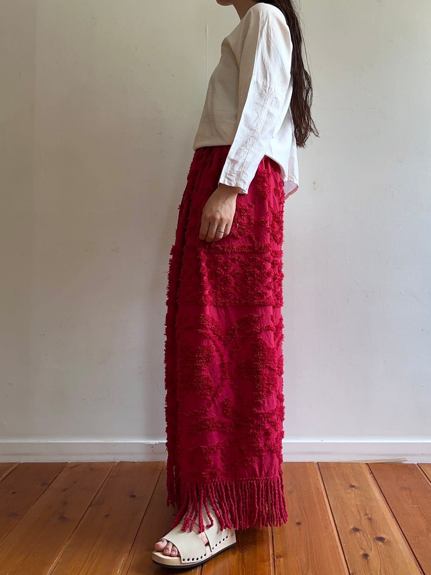 old chenille many tuck pants / ruby