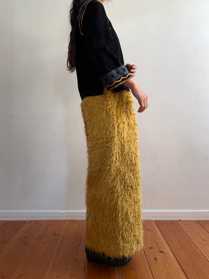 old fur wide pants / mustard