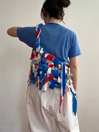 old quilt hand woven bustier /blue