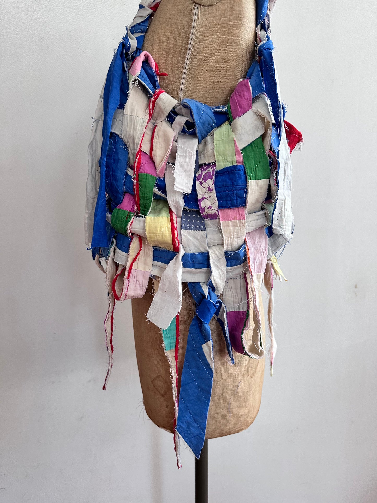 old quilt hand woven bustier /blue