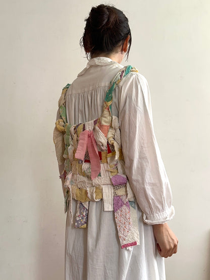 old quilt hand woven bustier /yellow