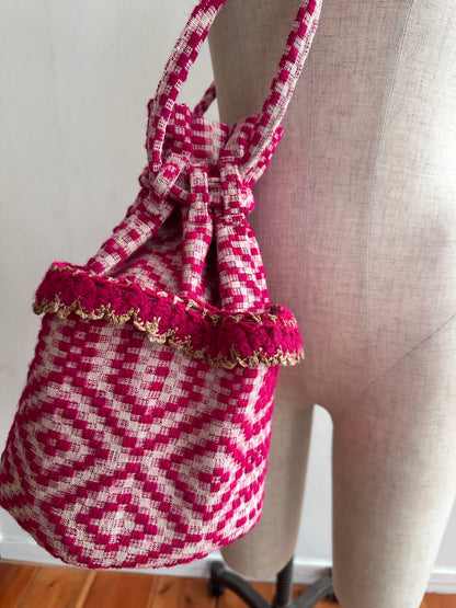 old coverlet pocket bag