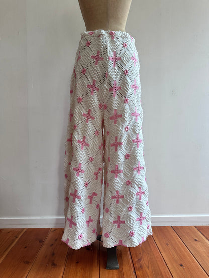 old crochet lace many tuck pants