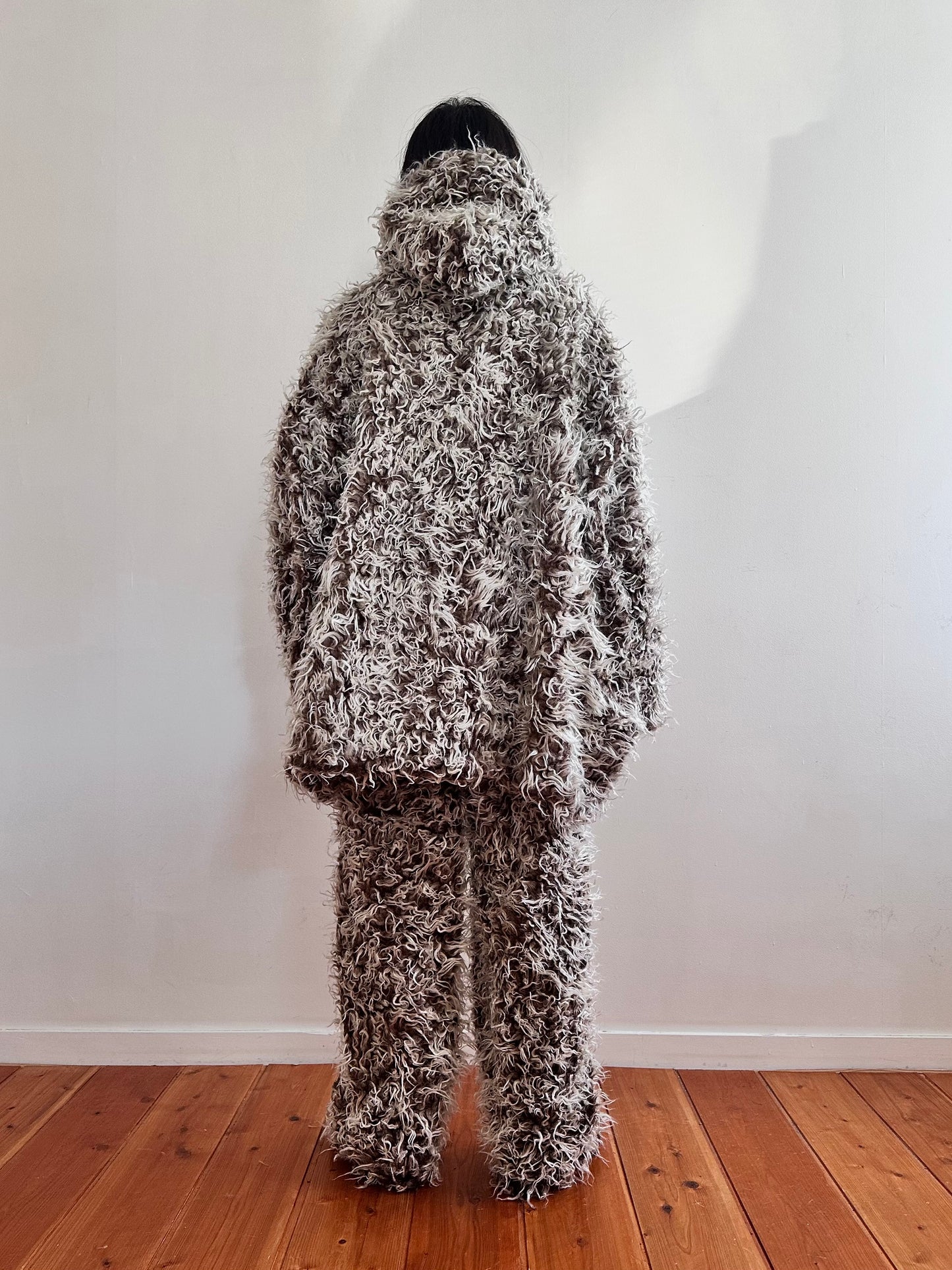 old fur parka / brown×silver