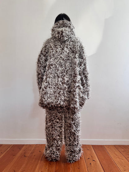 old fur parka / brown×silver