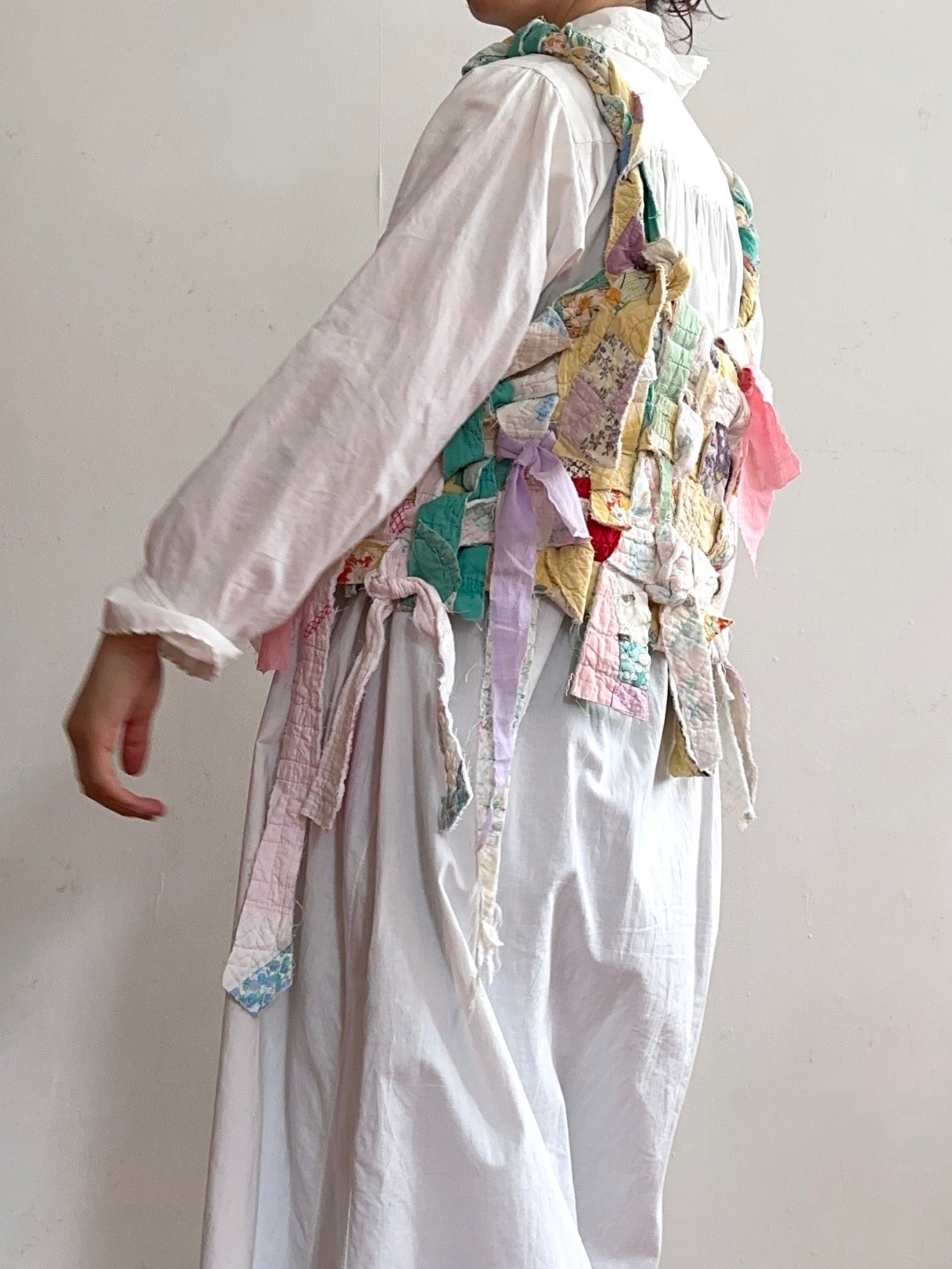 old quilt hand woven bustier /yellow