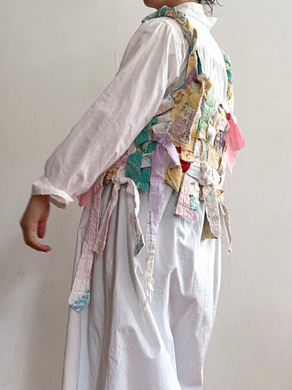 old quilt hand woven bustier /yellow