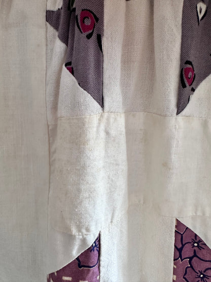 old quilt top frill dress / white