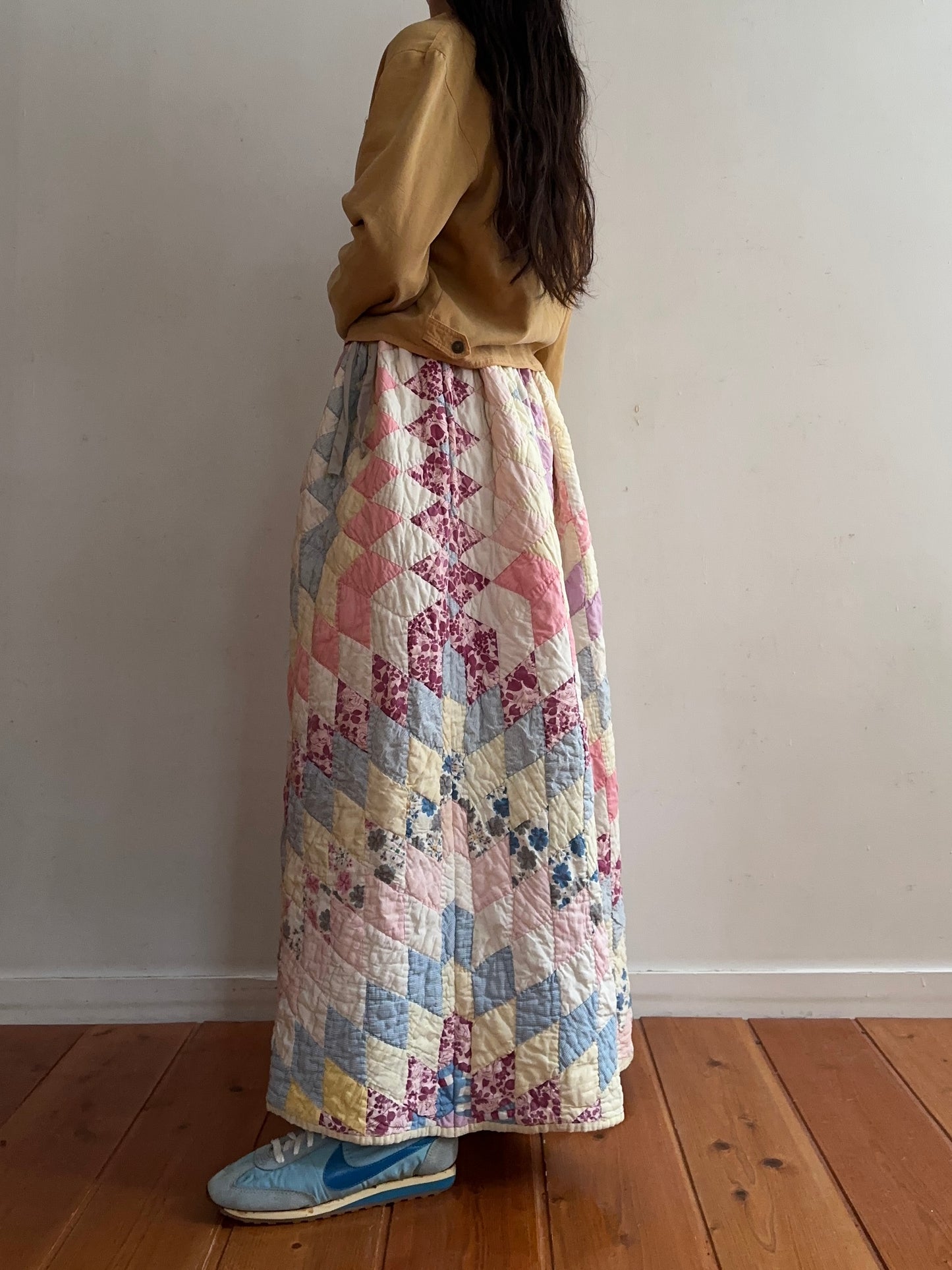 old quilt gather skirt